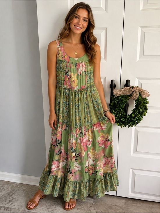 DAVI & DANI Dresses & Skirts - Green Floral Boho Maxi Dress medium